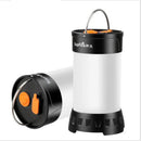 The Camping Lights Outdoor Multi-function LED Rechargeable Super Bright Tent camping lights are perfect for outdoor adventures. With black tops and bottoms, one stands upright with a carrying handle; the other lies on its side, showcasing an orange power switch and charging port.