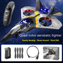 The Childrens Remote Control Aircraft V17 Fighter Drone, with a sky-themed design, enhances hand-eye coordination using gravity sensing and hover features. It includes a battery, propellers, and USB cable for charging. Enjoy exciting aerial maneuvers with its stunt roll capability.