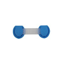 The Door lock safety lock for childrens anti-opening door is a blue, non-toxic adhesive with two circular ends connected by a white flexible strip to ensure child safety.