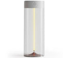 The New LED Camping Light features a sleek silver top with a transparent cylindrical design and thin vertical yellow glow. Its easy to operate with a button on the top, while its metallic base offers Type-C rechargeable convenience and anti-drop capability.