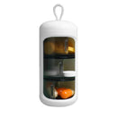 The Portable 3 Compartments Pill Storage Box is a white, cylindrical item with a top handle, featuring three transparent vertical compartments for organizing pills and tablets.