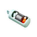 The Portable 3 Compartments Pill Storage Box is a light green cylindrical case with a window to view pills. It includes a loop for easy carrying.