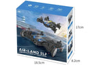 The Rolling Light Camera Aircraft Childrens Toys box features images of the Air-Land Elf drone in flying and driving modes. Measuring 18.5 cm wide, 17 cm tall, and 8.2 cm deep, its ideal for interactive play and suitable for ages 14+.