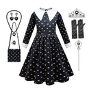 Wednesday Addams Dress Black Dresses for Girls Long Sleeve Princess Costume Halloween School Day Casual Outfit