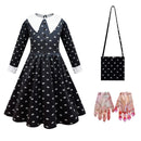 Wednesday Addams Dress Black Dresses for Girls Long Sleeve Princess Costume Halloween School Day Casual Outfit