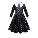 Wednesday Addams Dress Black Dresses for Girls Long Sleeve Princess Costume Halloween School Day Casual Outfit