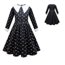 Wednesday Addams Dress Black Dresses for Girls Long Sleeve Princess Costume Halloween School Day Casual Outfit
