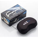 A box labeled MAX TV, featuring magnifying eyewear, sits next to a black case with the MAX TV logo. The case rests on an instruction manual, emphasizing the 2.1X magnification of the 2.1X Diopter 3 Foldable 300 Degrees MaxTV Binocular TV Screen for improved distance viewing.