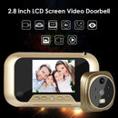 The 2.8 Inch Infrared Night Vision Camera Video Intelligent Electronic Peephole Visual Peephole Doorbell features a 2.8-inch LCD displaying a family photo, with icons for bell, wifi, size, zinc alloy construction, night vision for security, and photo capture; the doorbell is shown on the right.
