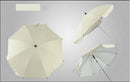 The 360 Degrees Pram Umbrellas are displayed against a gray background: one fully open viewed from above, another partially open tilted to the side, and a fully opened adjustable stroller umbrella seen from underneath.
