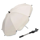 The 360 Degrees Pram Umbrellas Cart Accessories offers a portable beige umbrella with a detachable clamp. The open umbrella features multiple ribs for stability, and the adjustable clamp attaches easily to surfaces, providing ideal shade and protection for outdoor use.
