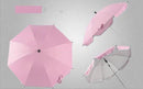Three pink 360 Degrees Pram Umbrellas are shown against a light gray backdrop. One is fully open, showcasing its eight panels as a stylish stroller umbrella, another is side-viewed, and the third slightly tilted to reveal its underside—a chic pram accessory for any outing.
