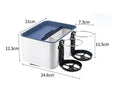 The Car Sundries Storage Cup Drink Mobile Phone Armrest Box Tissue Box features a rectangular design with a blue upper rim, dual circular compartments, and dimensions of 21cm width, 24.6cm length, 12.3cm height; top section width is 7.3cm and side section height is 11.5cm, ideal for multifunctional storage.