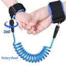 The Child Safety Wristband offers peace of mind with adjustable black and blue cuffs, an anti-slip velcro design, and a blue coiled cord. It features a Rotary Head label for smooth 360-degree free rotation.