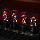The Creative Led Electronic Digital Clock Solid Wood Nixie displays numbers 2, 3, 4, 5, and 5 in sequence with five glowing tubes. Their warm orange-red hue against a dark backdrop adds vintage charm with a unique Nixie design.