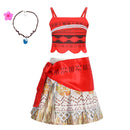 Disney Moana Dresses Girls Cosplay Costume Girl Princess Summer Casual Fancy Clothes Children Vaiana Princess Dress Necklace Wig