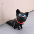 The Door Handle Punch-free Door Stop Cute Cat Door Stopper, featuring a black cat with blue eyes and a red collar bell, keeps your light wood door open on the gray floor effortlessly without causing damage, thanks to its anti-collision design.