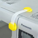 The product, Door lock safety lock for childrens anti-opening door, features a yellow safety lock with two round yellow ends connected by a white flexible strap. The appliance prominently displays Panasonic, ensuring safety and reliability.