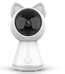 The FREDI 1080P Kitty Cloud IP Camera is a sleek home security device featuring a round black lens and ear-like protrusions. This modern CCTV camera offers intelligent auto-tracking, blending effortlessly into any space, and is often shown against a plain white background.