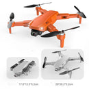 An orange drone with black propellers and a front camera is ideal for aerial photography. Below are images of a gray GPS High-definition Dual Camera drone: folded (17.8*12.5*5.2 cm) and unfolded (29*26.2*5.2 cm), both perfect for stunning shots from above.
