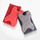 Two ergonomic neck and shoulder relaxers, one red with a matching drawstring bag and the other gray with a black bag, are displayed. Engraved LOCYOP NECKANGEL, these neck stretchers offer innovative cervical spine pain relief.