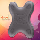 Displayed against a vibrant, abstract gradient background, the gray ergonomic neck support cushion, Innovative Neck Stretcher Neck Massager, is perfect for cervical spine pain relief and features the words LOCYOP NECKANGEL. A silhouette of a person appears in the corner.