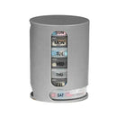 The Mini Pill Storage Pill Box is a portable, cylindrical container with a gray exterior and labeled compartments for each day, Sunday to Saturday, displayed through a vertical window.