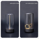 Two images of the New LED Camping Light—a Type-C rechargeable, portable night light with a high-transparency casing. Left: vertical adsorption state. Right: coiled glow in non-adsorption state.