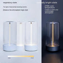 Image of two cylindrical New LED Camping Lights on a gradient background, showing dual lighting states: respiratory with flickering and normally bright. Features a 2700K color temperature, creating an enhanced atmosphere. Ideal as a Type-C rechargeable portable night light or creative LED camping light.