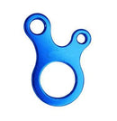 The Outdoor Camping Snail Wind Rope Buckle, crafted from glossy blue aluminum alloy, features a figure-eight design with one large loop and two smaller ones. Ideal for climbing, rappelling, or any rope-related activities, it beautifully reflects light and is perfect for outdoor adventures.