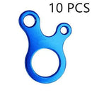 The durable aluminum alloy figure-eight descender with an extra loop is crafted for climbing and outdoor adventures. The text 10 PCS at the top right signals a set of ten. Ideal for outdoor camping, this is the Outdoor Camping Snail Wind Rope Buckle.