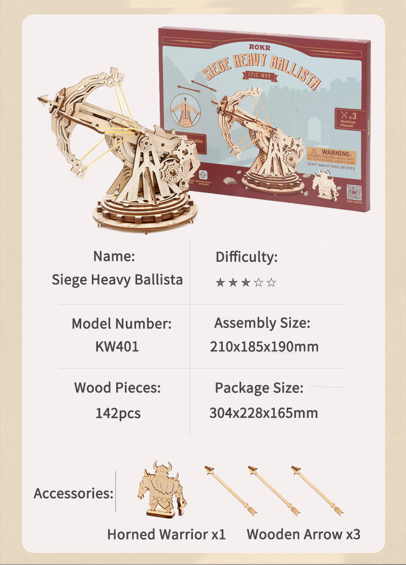 Robotime ROKR Siege Heavy Ballista 3D Wooden Puzzle War Game Assembly Toys Gifts for Children Boys Kids KW401