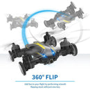 The Rolling Light Camera Aircraft Childrens Toy, in black and yellow, performs 360-degree flips with circular motion lines. Its one-key flip feature enhances interactive play, making it an exciting childrens toy choice.