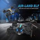 A digital image features two futuristic Rolling Light Camera Aircraft, labeled Air-Land Elf, flying through a dark tunnel with blue and black lighting. These dual-mode HD drones invite interactive play as advanced childrens toys.