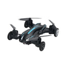 The Rolling Light Camera Aircraft Childrens Toy is a black and blue drone with arm-mounted wheels, ideal for interactive play on land and in the air. It features four propellers and a streamlined design, perfect for versatile use against a white background that enhances its sleek look.