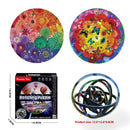 The Rotating Puzzle Decompression 3D Educational Toys set includes a vibrant flower and butterfly-adorned puzzle and a multicolored sphere, perfect for enhancing fine motor skills. The box measures 14.5 cm, with the puzzle dimensions at 12.6 x 12.6 x 6.6 cm, suitable for ages 3+.