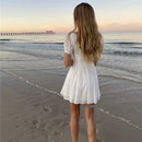 Short Sleeve Neck Waist A-Line Dress