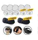 Image of sleep masks and nasal plugs labeled FREE. The top row displays clear cases for Silicone Magnetic Anti Snore Devices with Sleep Tray, while the bottom row shows black Sleep Aid masks. Circular insets feature people using the Anti Snore Nose Clips and masks for restful nights.
