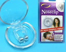 The Silicone Magnetic Anti Snore Stop Snoring Nose Clip in a round case is next to its packaging labeled Snore Free Noseclip, with images of its use. This device promises No more sleepless nights and uses magnets to help prevent snoring.