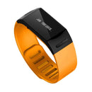The Smart Bracelet Bluetooth Smartband Sport Wristband features a black and orange design with a digital display showing Job 18818086, two side buttons, a pedometer for step tracking, and a textured band for comfort.