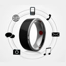 The Smart Ring Wearable Device Multifunctional Black High-tech features a sleek black exterior with a silver interior and is surrounded by icons for phone calls, internet, messaging, photography, music, and email, emphasizing its versatile functionality as a high-tech device.