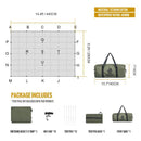 The Sunscreen and Rainproof Camping Barbecue Leisure Awning measures 14.4ft x 9.2ft, made from Tetoron cotton with a 400mm waterproof rating. It features sections A-V, includes a tarp, guy-lines, tent pegs, a peg sack, and stuff sack but excludes the tent pole; ideal as an outdoor shelter.