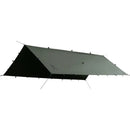The Sunscreen And Rainproof Camping Barbecue Leisure Awning, in a gray rectangular design with six tie-down points, forms a triangular shelter. Elevated for open space underneath, it offers rainproof protection and serves as an effective sunshade.