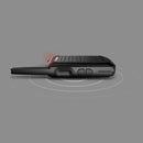 The TIENGU Professional Wireless Handheld Intercom Radio, shaped like a car key fob with buttons and an antenna-like extension, sits on a gray surface. A red light glows at the top amid white circles, suggesting Android USB interface connectivity.