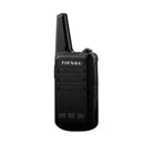 A black TIENGU Professional Wireless Handheld Intercom Radio has an antenna, buttons, textured grip design, and Android USB interface. It is displayed against a plain white background.