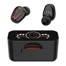 The TWS innovative simple wireless Bluetooth headset features sleek black earbuds with red accents, delivering high-quality sound. The modern charging case displays charge levels for each earbud and includes clear Earphone-L and Earphone-R markings, combining style with convenience.