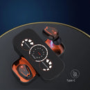 Elevate your audio with the TWS innovative simple wireless Bluetooth headset. These earbuds have a digital display case showing battery levels. The sleek black design with orange accents includes L and R labeled earbuds and features a Type-C charging port set against a dark blue backdrop.