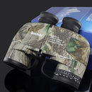 The Boshile branded Waterproof Binocular Coordinate Ranging Telescope, with a camouflage pattern, rests on a blue box. It boasts floating capabilities and 10X magnification with specs of 396ft at 1000yds and 132m at 1000m.