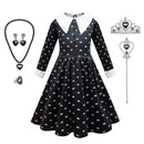 Wednesday Addams Dress Black Dresses for Girls Long Sleeve Princess Costume Halloween School Day Casual Outfit