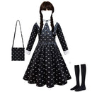 Wednesday Addams Dress Black Dresses for Girls Long Sleeve Princess Costume Halloween School Day Casual Outfit